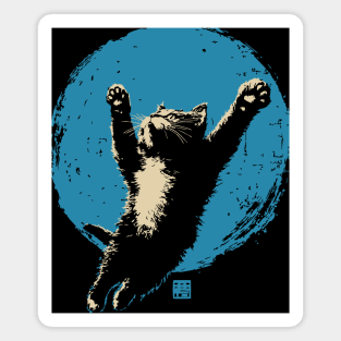 Ukiyo-e Jumping Cat - Japanese Full Moon Neko Magnet